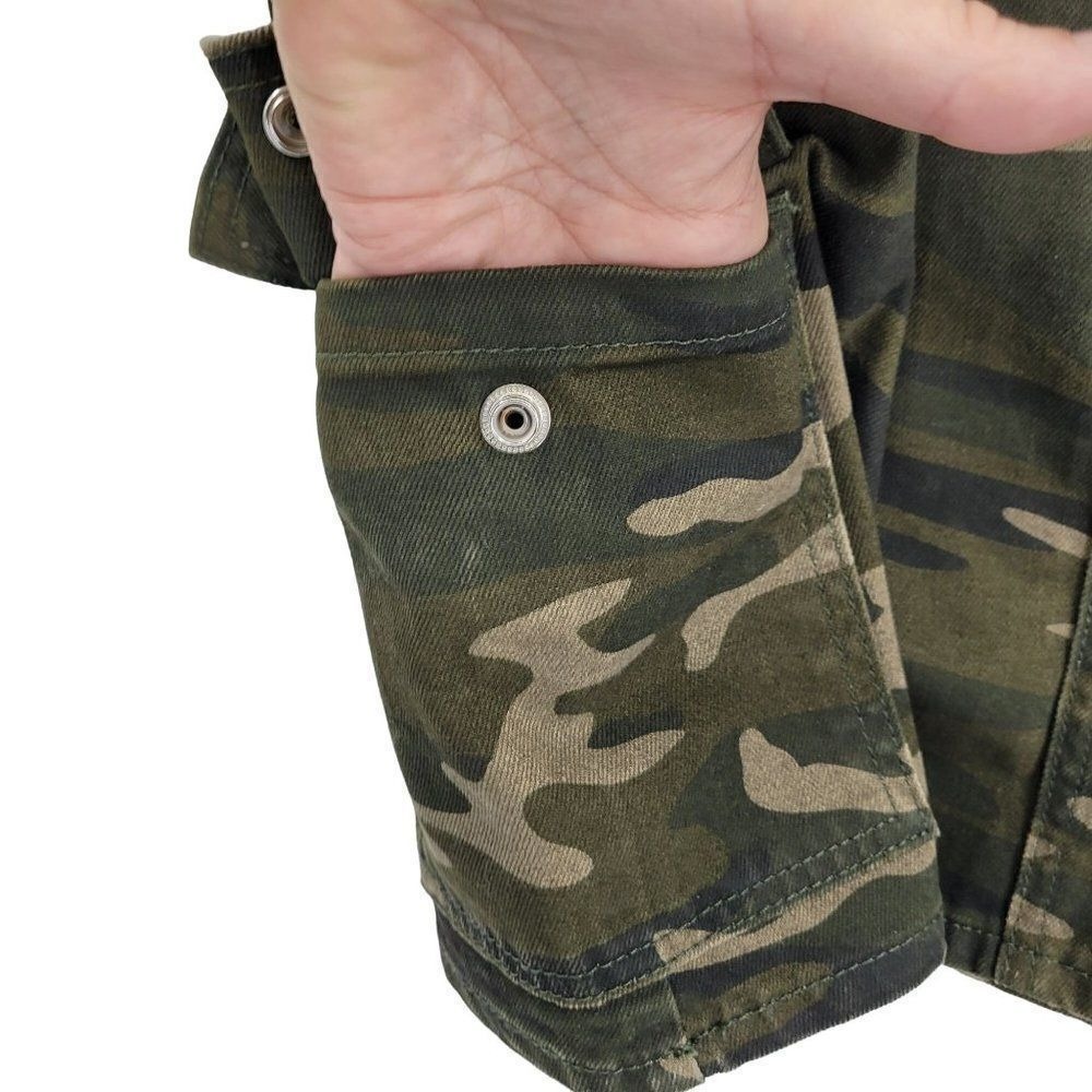 Top Shop Army Green Camo Mini Skirt Sz 6 Denim Cargo Military Streetwear Grunge - Picture 5 of 13